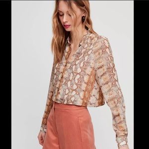 Aritzia snake print cropped button down